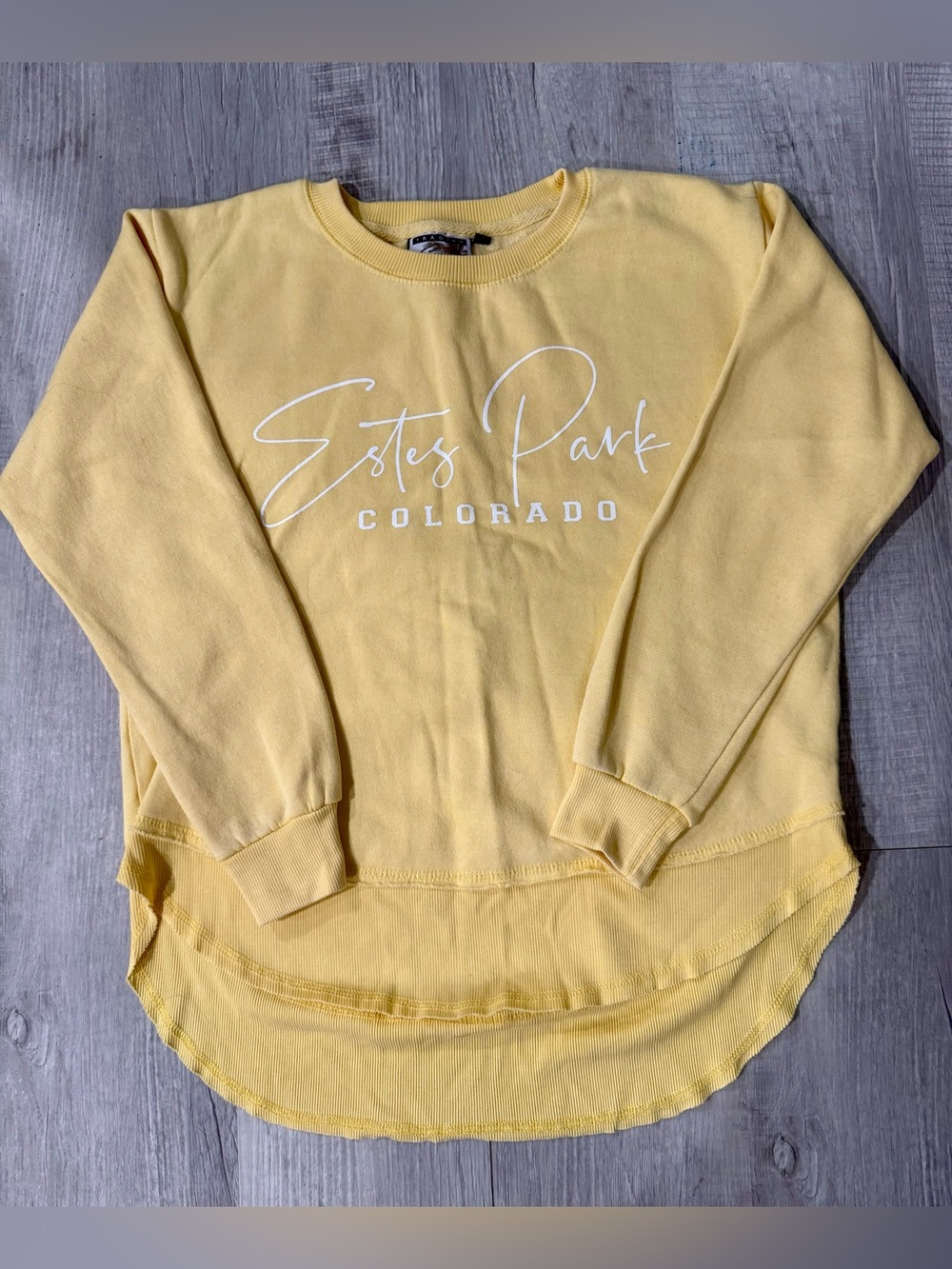Yellow Estes Park Colorado Coconut Creek Trading Co Crewneck Sweatshirt